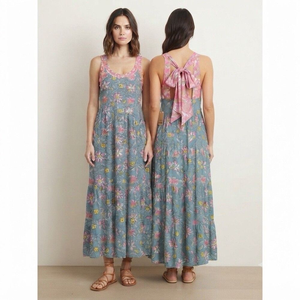 Natural Life Halle Maxi Dress XS Floral 100% Rayon Boho Summer Colorful NWT